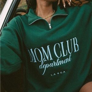 Mom Club Department Half-Zip Crewneck Sweater - Dark Green